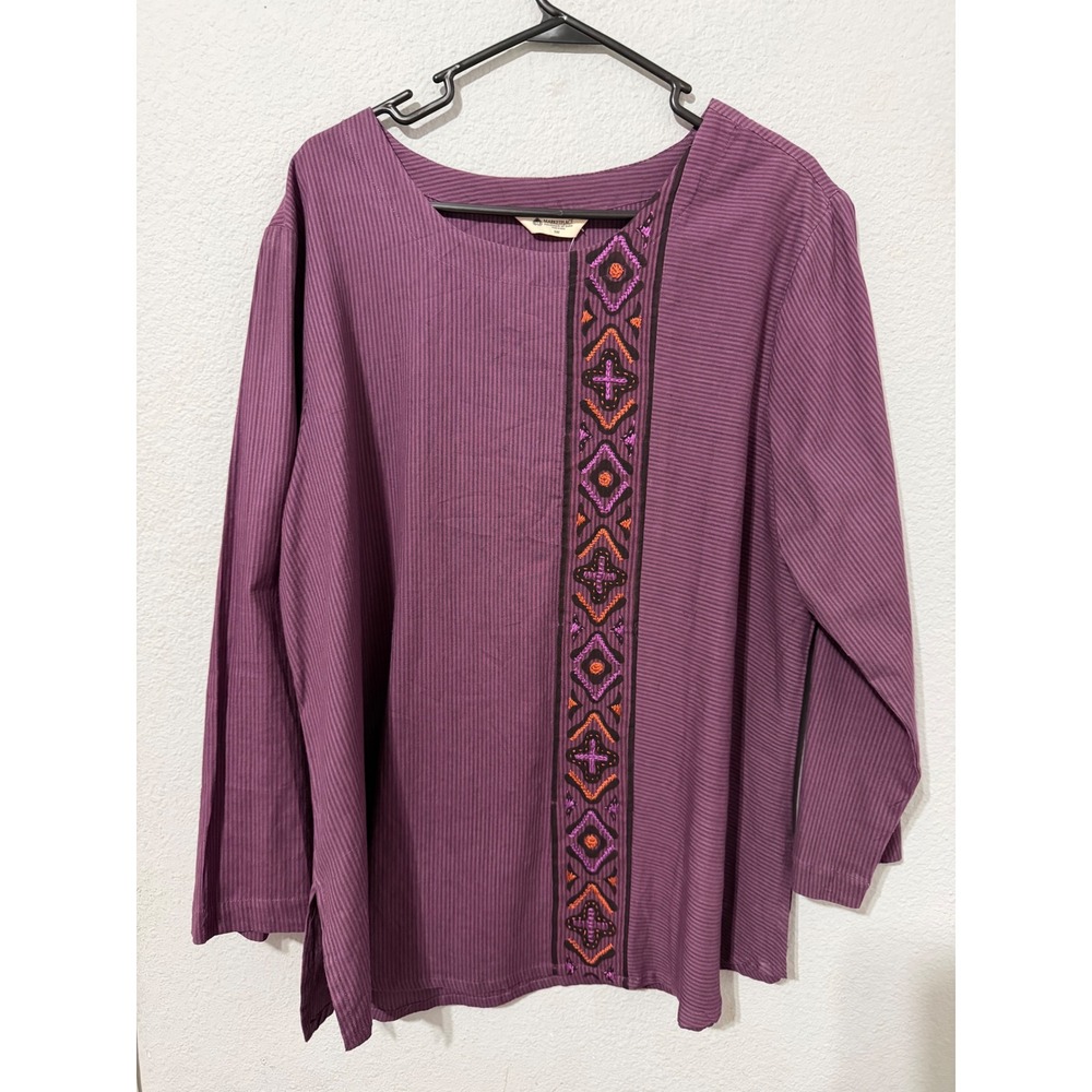 Marketplace Handwork of India Purple Embroidered Cotton Tunic Top 1W Plus Size